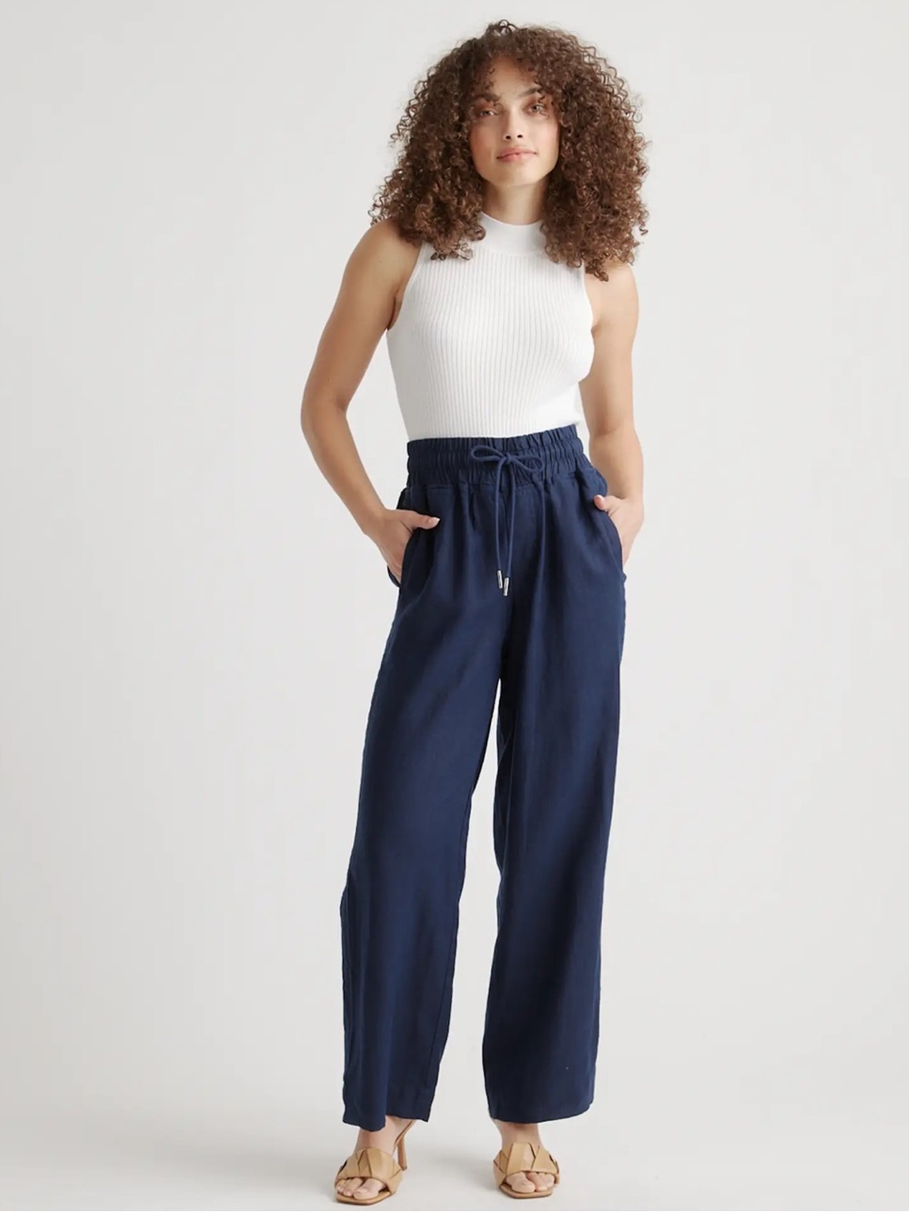 Quince European Linen Wide-Leg Drawstring Pants | Deep Navy | Small